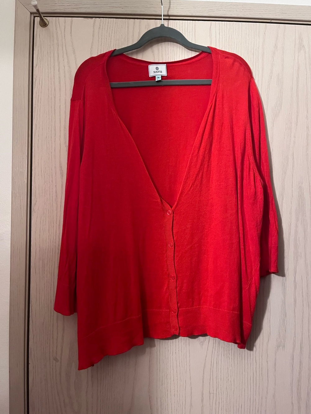 Susina Red Lightweight V-Neck Button Cardigan